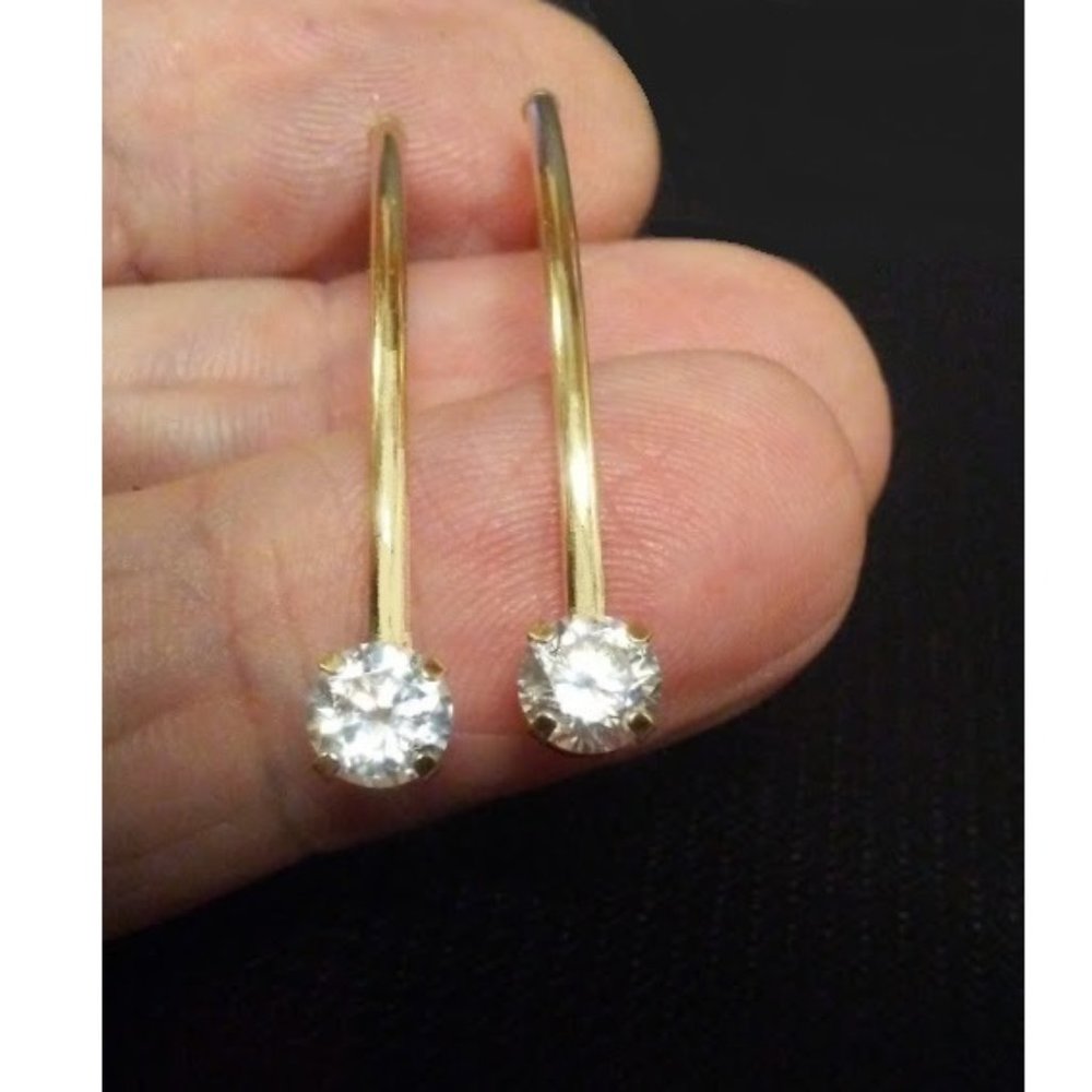 14k Yellow Gold 30 mm Drop Stud Brilliance DQCZ Earrings
